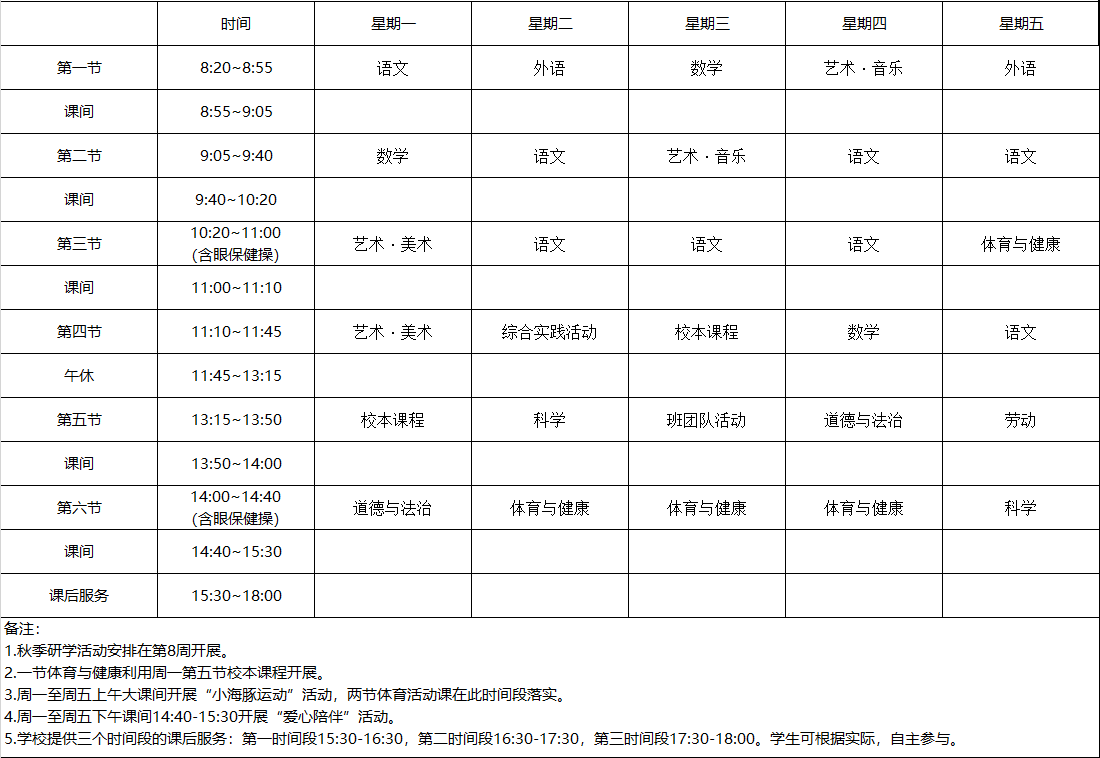 2024学年第一学期清水路小学一年级4班周课表.png